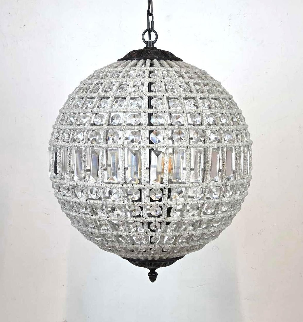 CRYSTAL AND MICROBEAD EMBELLISHED THREE LITE SPHERE PENDANT CHANDELIER (3 of 3) (1 of 12)