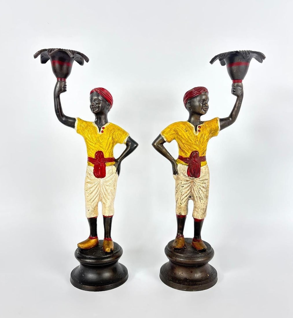 PAIR OF VINTAGE BLACKAMOOR BRONZE PATINATED CANDLESTICK HOLDERS (1 of 8)