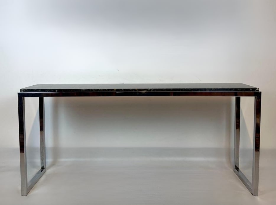 MID-CENTURY MODERN STYLE CHROME AND BLACK GRANITE CONSOLE TABLE (1 of 7)