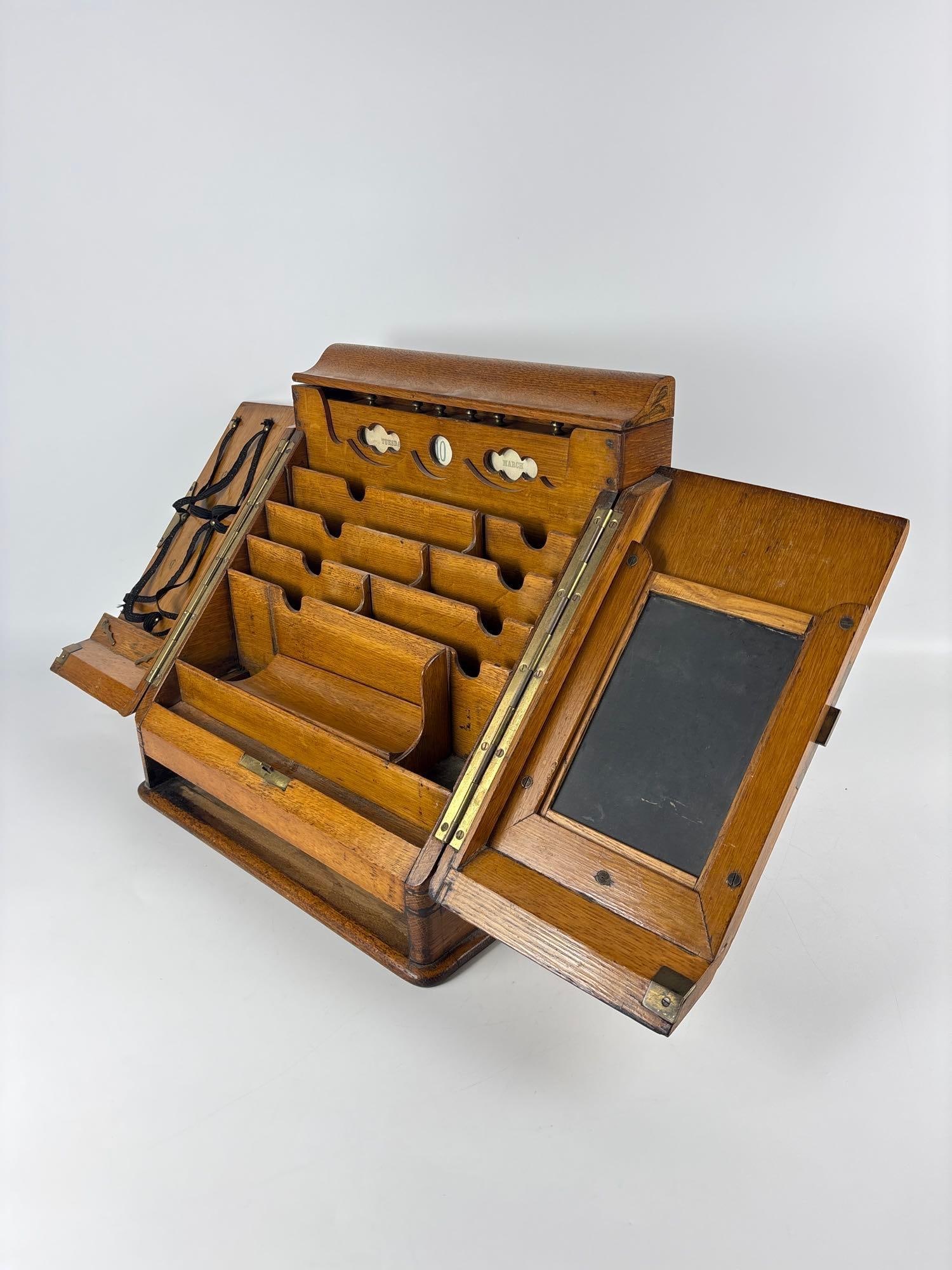 ANTIQUE ENGLISH OAK SLANT-FRONT STATIONERY BOX (1 of 14)