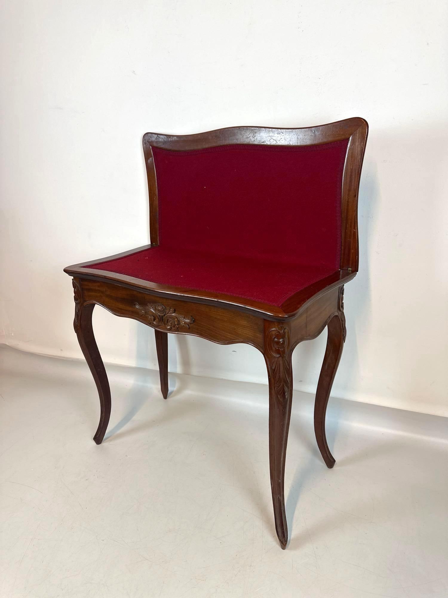 FRENCH LOUIS XV STYLE CARVED WALNUT FOLD-OUT GAME TABLE (1 of 10)