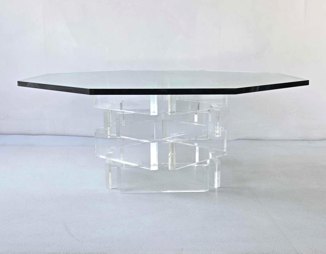 STACKED LUCITE OCTAGONAL GLASS TOP TABLE (1 of 5)