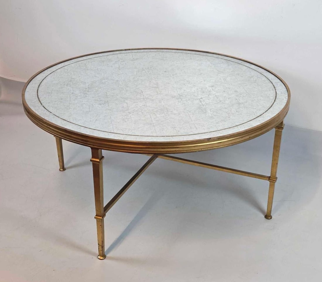 LILLIAN AUGUST GILT METAL MIRRORED TOP CIRCULAR COFFEE/COCKTAIL TABLE (1 of 14)