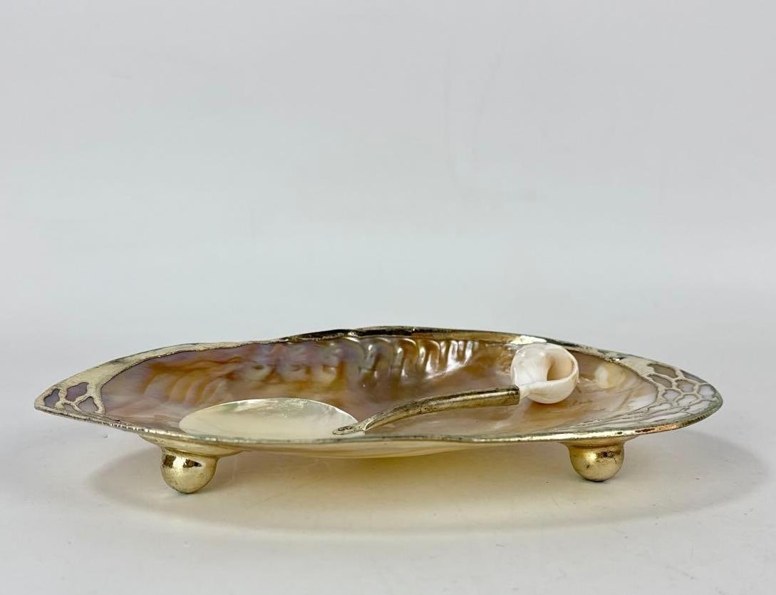 VINTAGE MOTHER OF PEARL AND ABALONE SHELL CAVIAR PLATE SPOON SET (1 of 8)