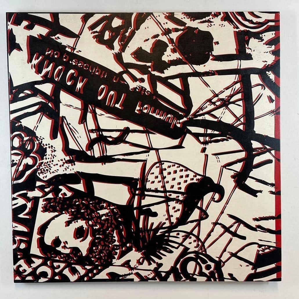 MICHAEL "BAST" POLIMENI "KNOCK OUT" ORIGINAL 2012 PAINTING ON WOOD PANEL: Original mixed-media screenprint and acrylic on wooden cradle board Approximate Dimensions: 36" x 36" Artist or Maker: Michael "BAST" Polimeni Provenance: From a New York Collector Not