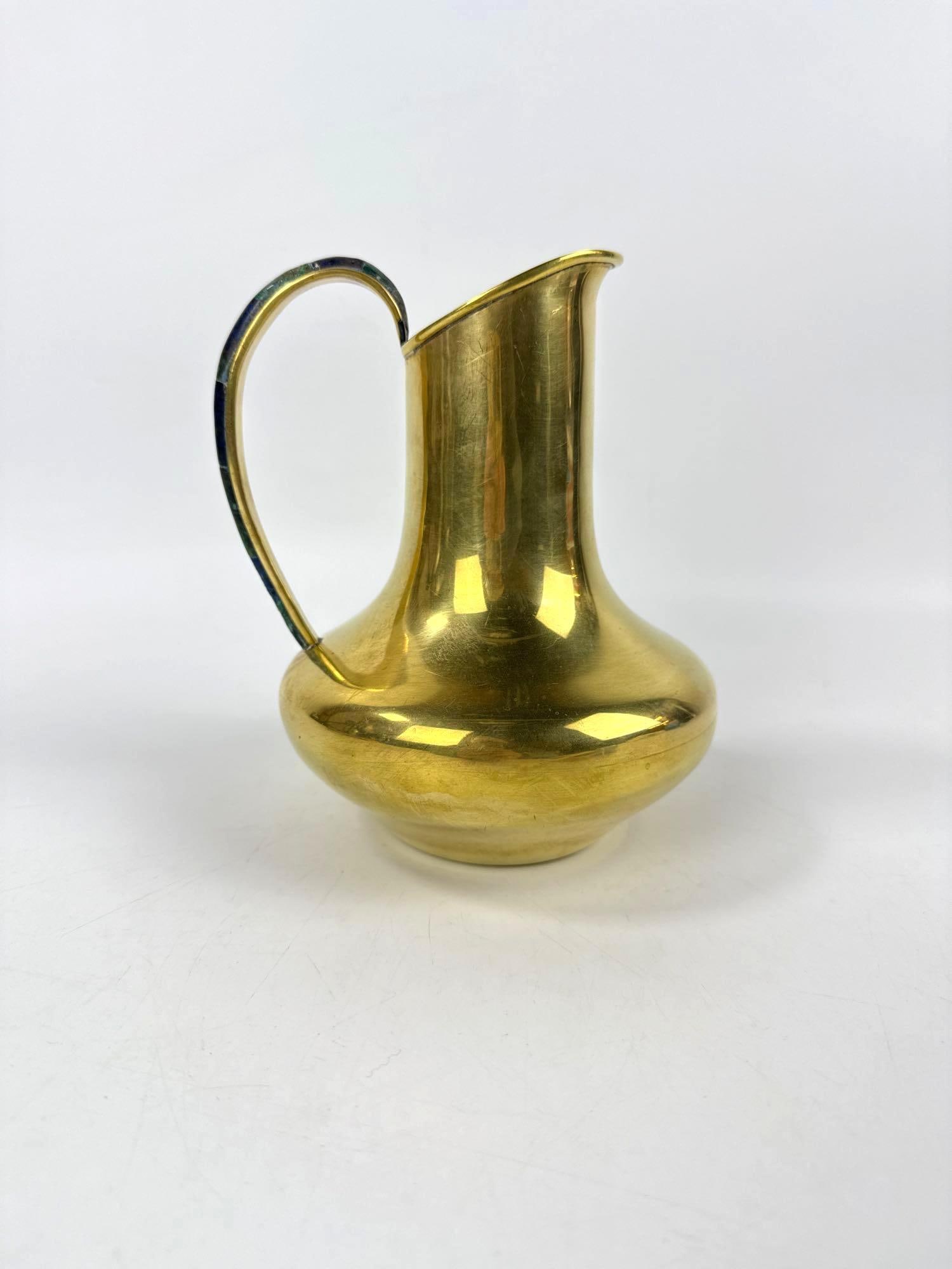 VINTAGE LOS CASTILLO BRASS PITCHER WITH INLAID STONE HANDLE (1 of 8)