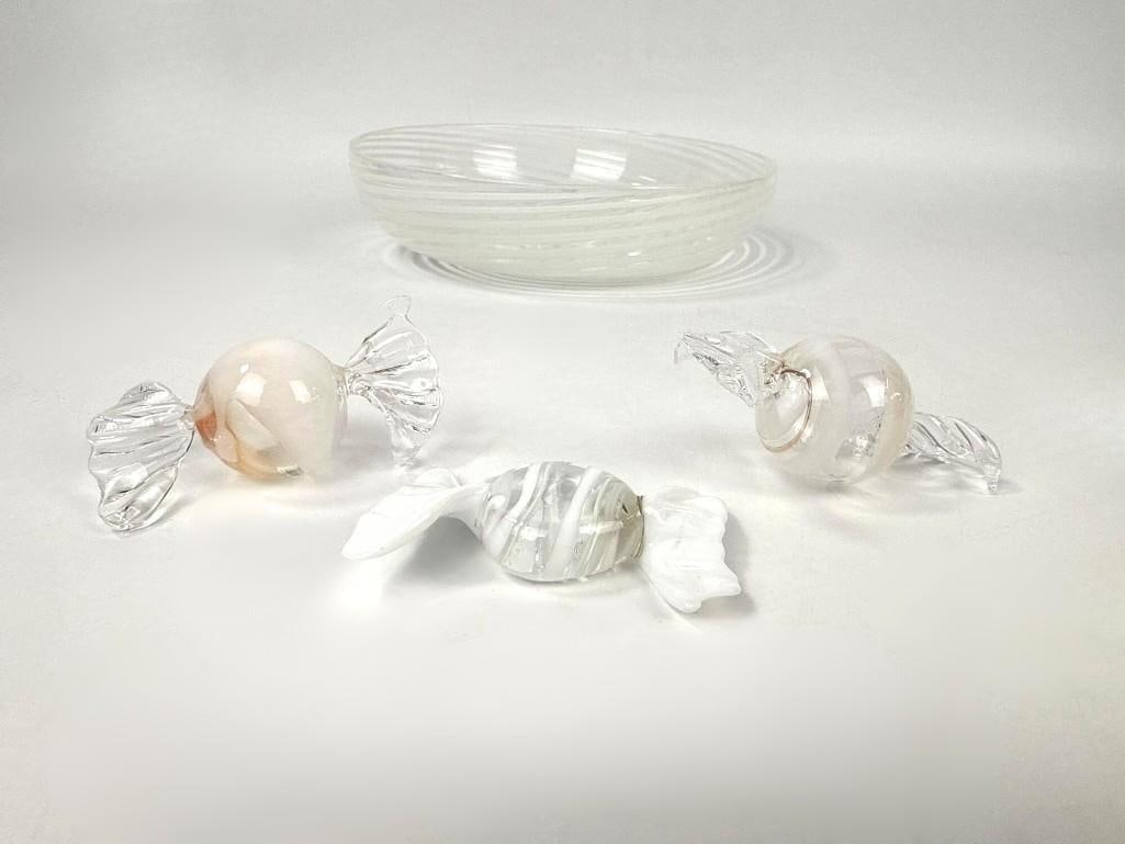 VINTAGE HAND BLOWN ART GLASS CANDY AND DISH (1 of 8)