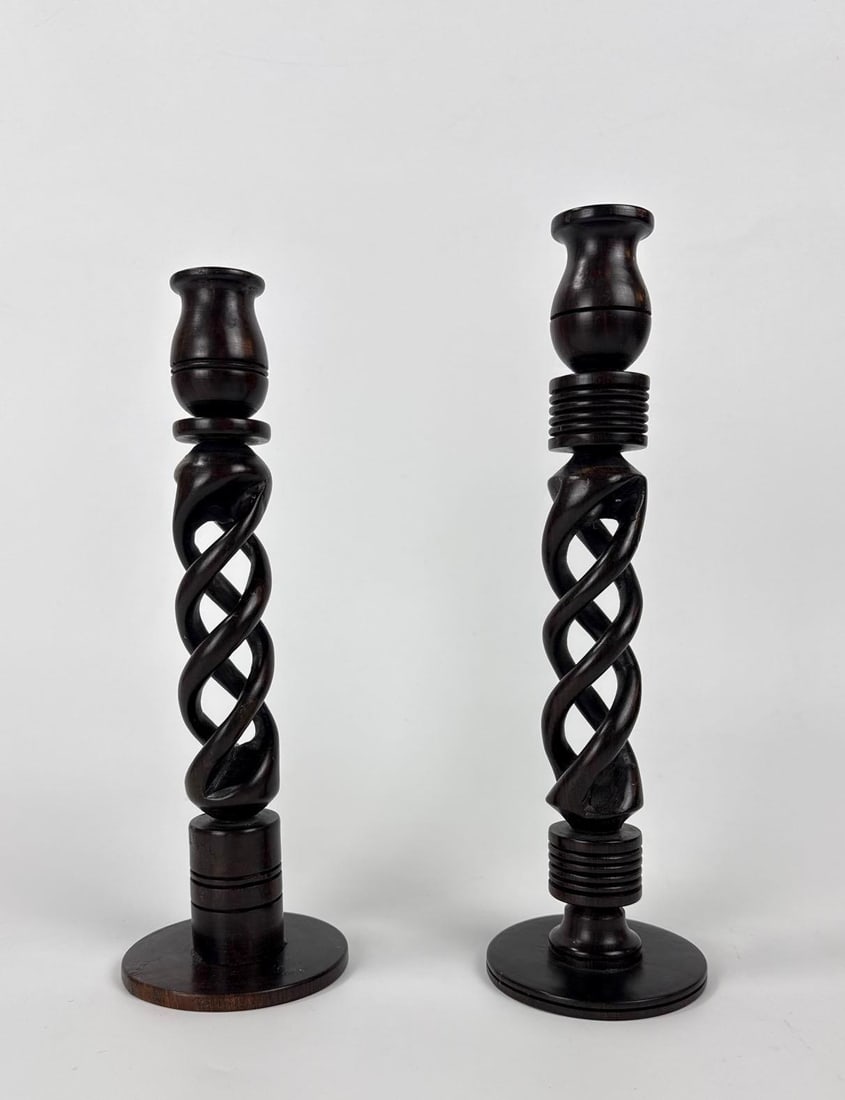 PAIR OF CARVED CANDLESTICK HOLDERS (1 of 6)
