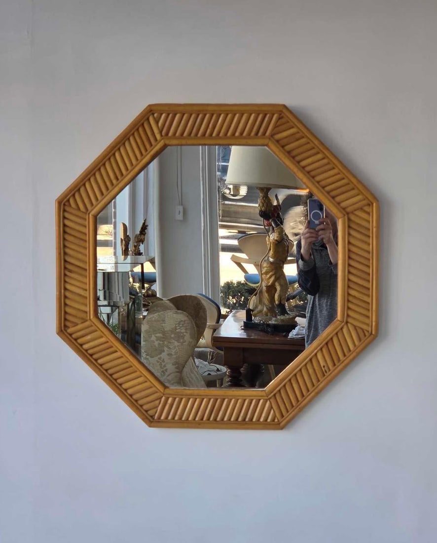 VINTAGE SPLIT BAMBOO OCTAGONAL MIRROR - 3
