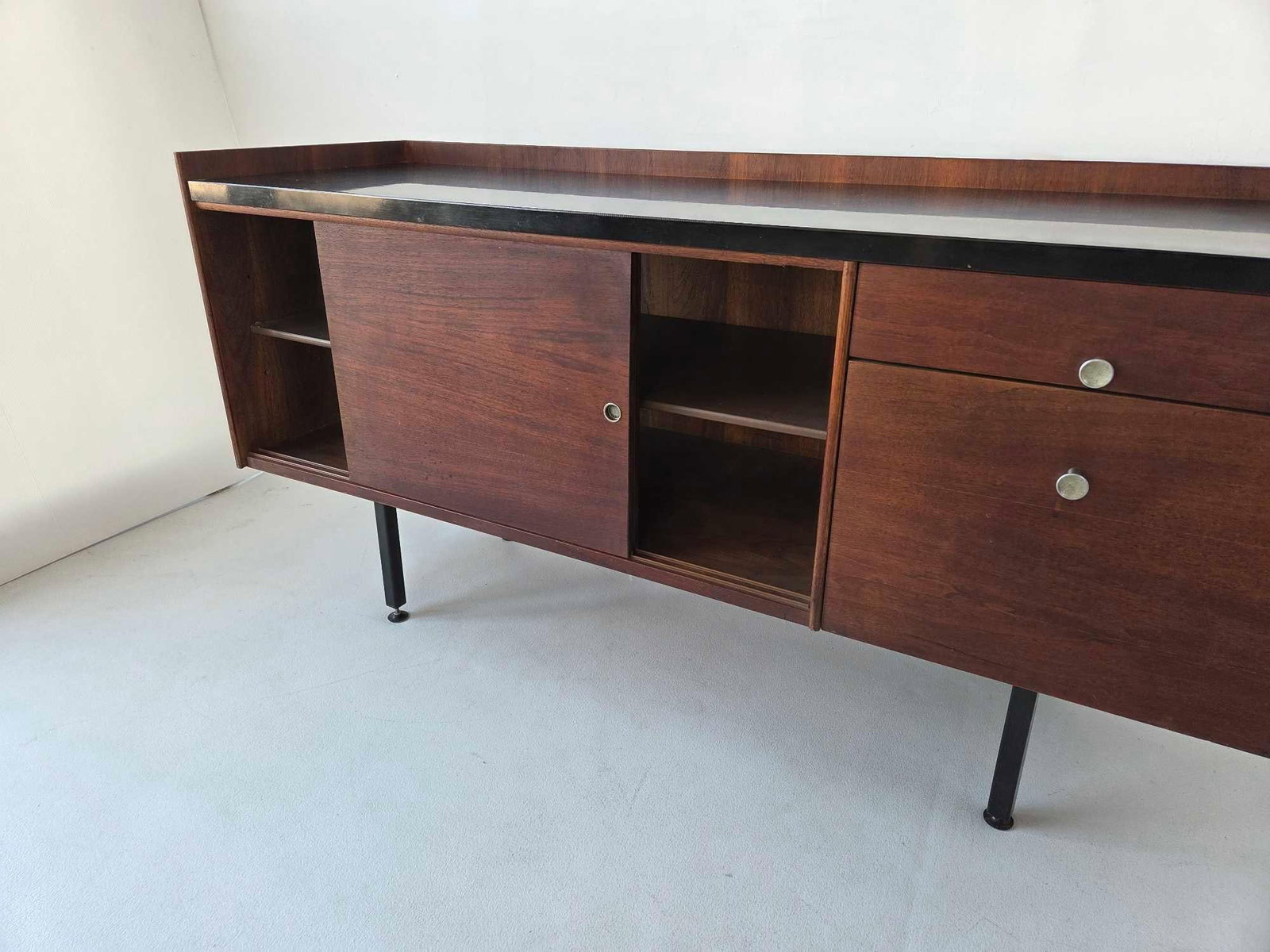 MID CENTURY TWO DRAWER TWO DOOR WALNUT LAMINATE TOP LOW CABINET - 10