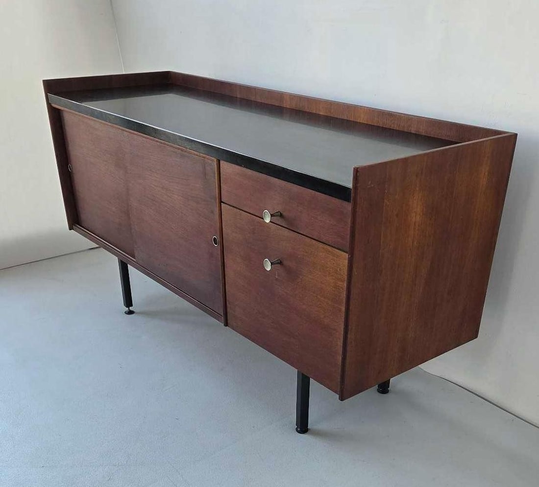 MID CENTURY TWO DRAWER TWO DOOR WALNUT LAMINATE TOP LOW CABINET - 6