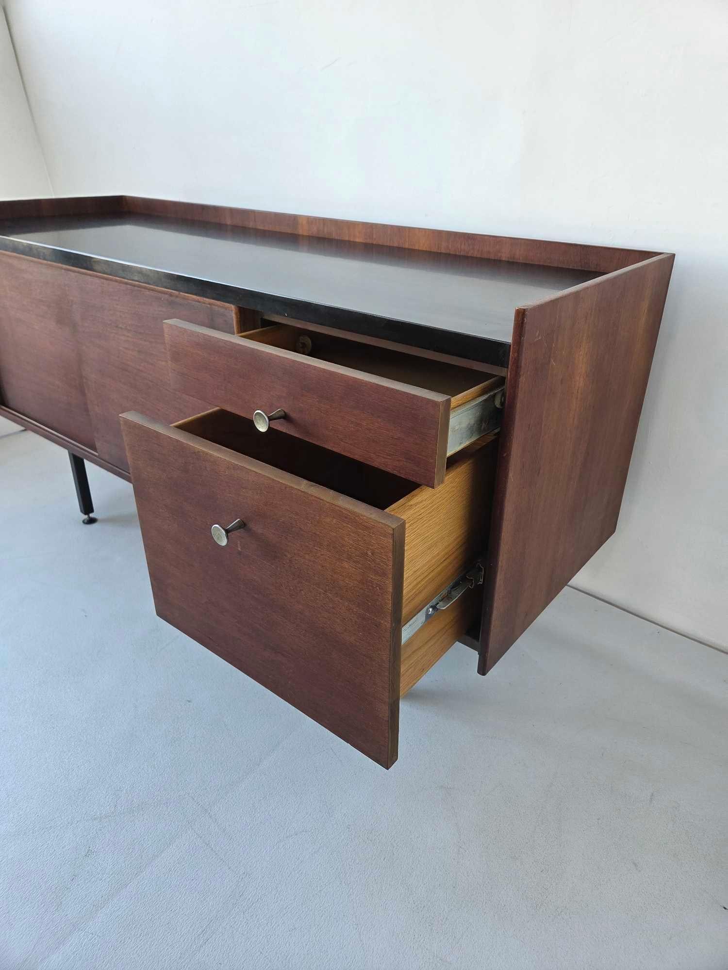 MID CENTURY TWO DRAWER TWO DOOR WALNUT LAMINATE TOP LOW CABINET - 9