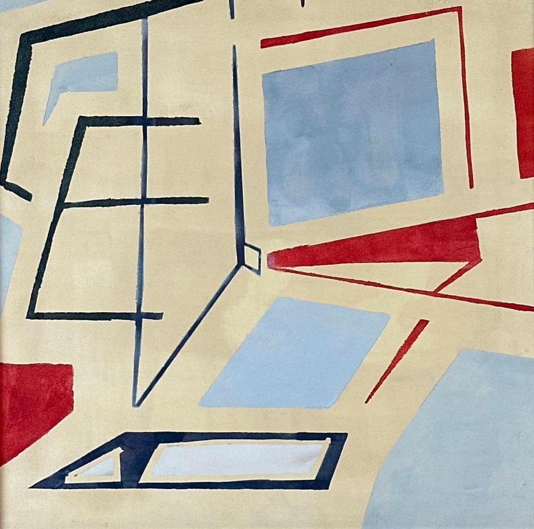 FRAMED MID-CENTURY MODERN GEOMETRIC ABSTRACT COMPOSITION (1 of 7)