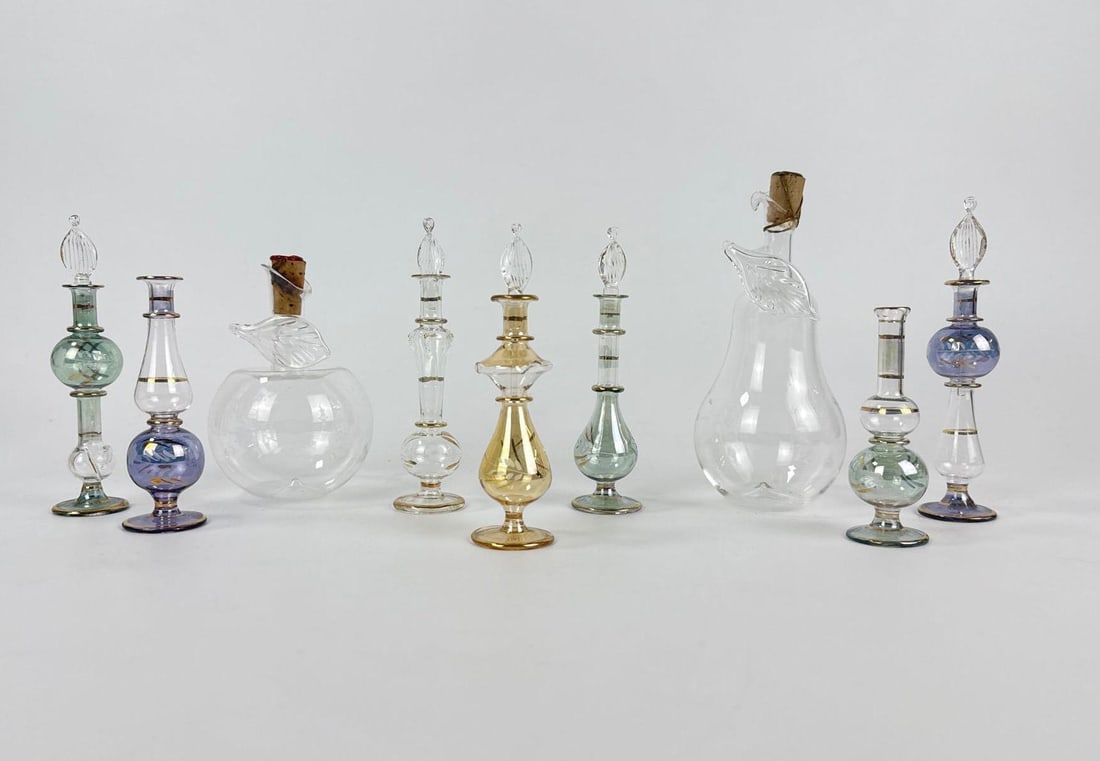VINTAGE COLLECTION OF HAND-BLOWN EGYPTIAN STYLE GLASS PERFUME BOTTLES (1 of 20)