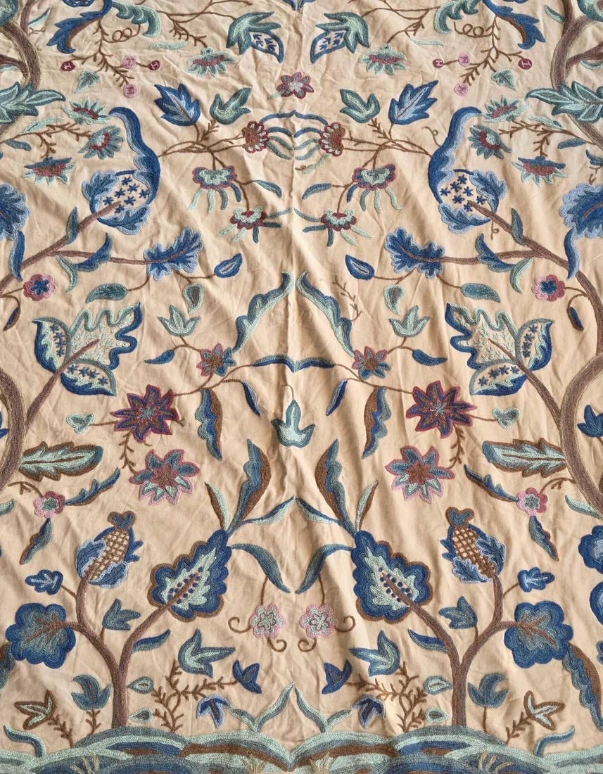 VINTAGE HAND-EMBROIDERED CREWEL WORK TEXTILE PANEL (1 of 14)