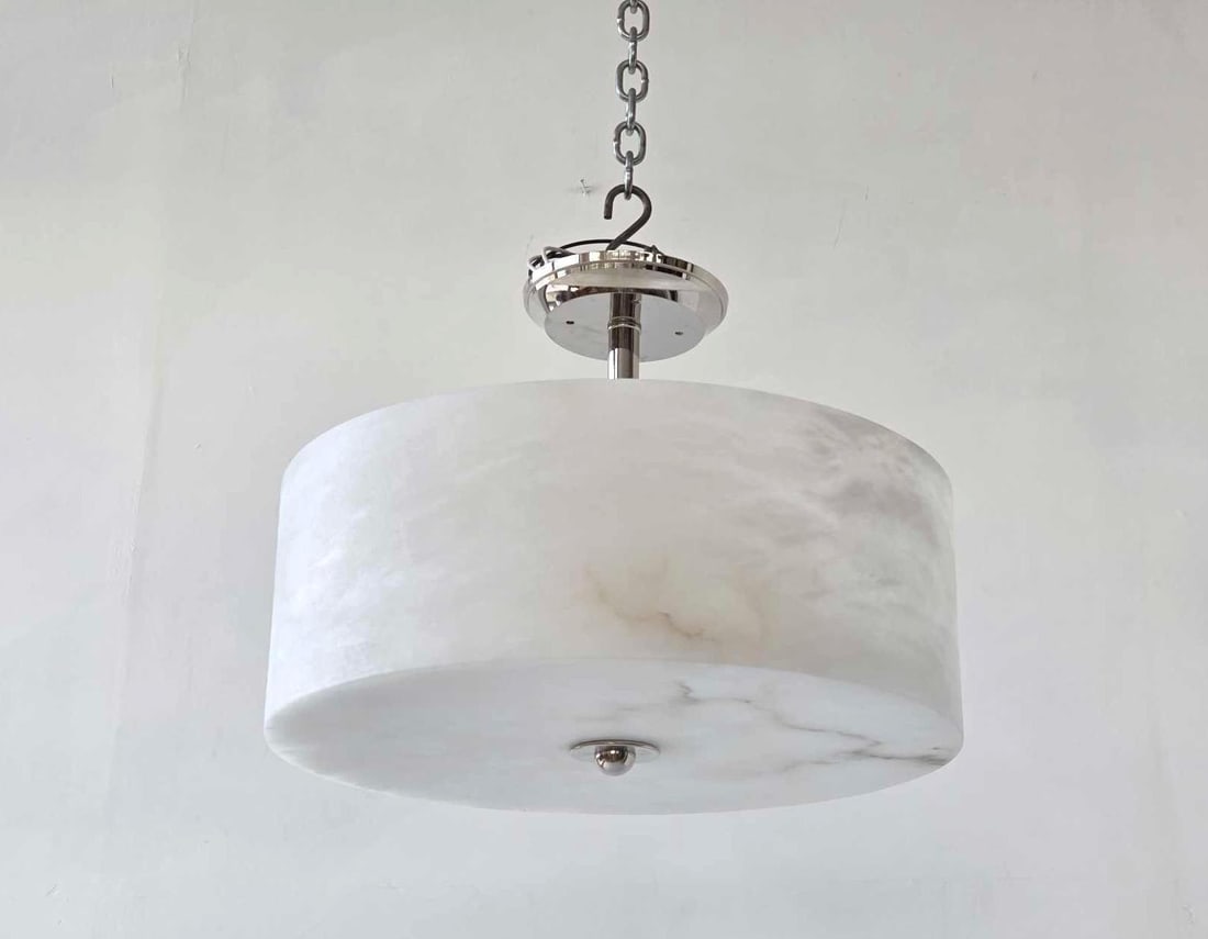 ROUND ALABASTER BOWL LIGHT FIXTURE W/ POLISHED CHROME (1 of 10)