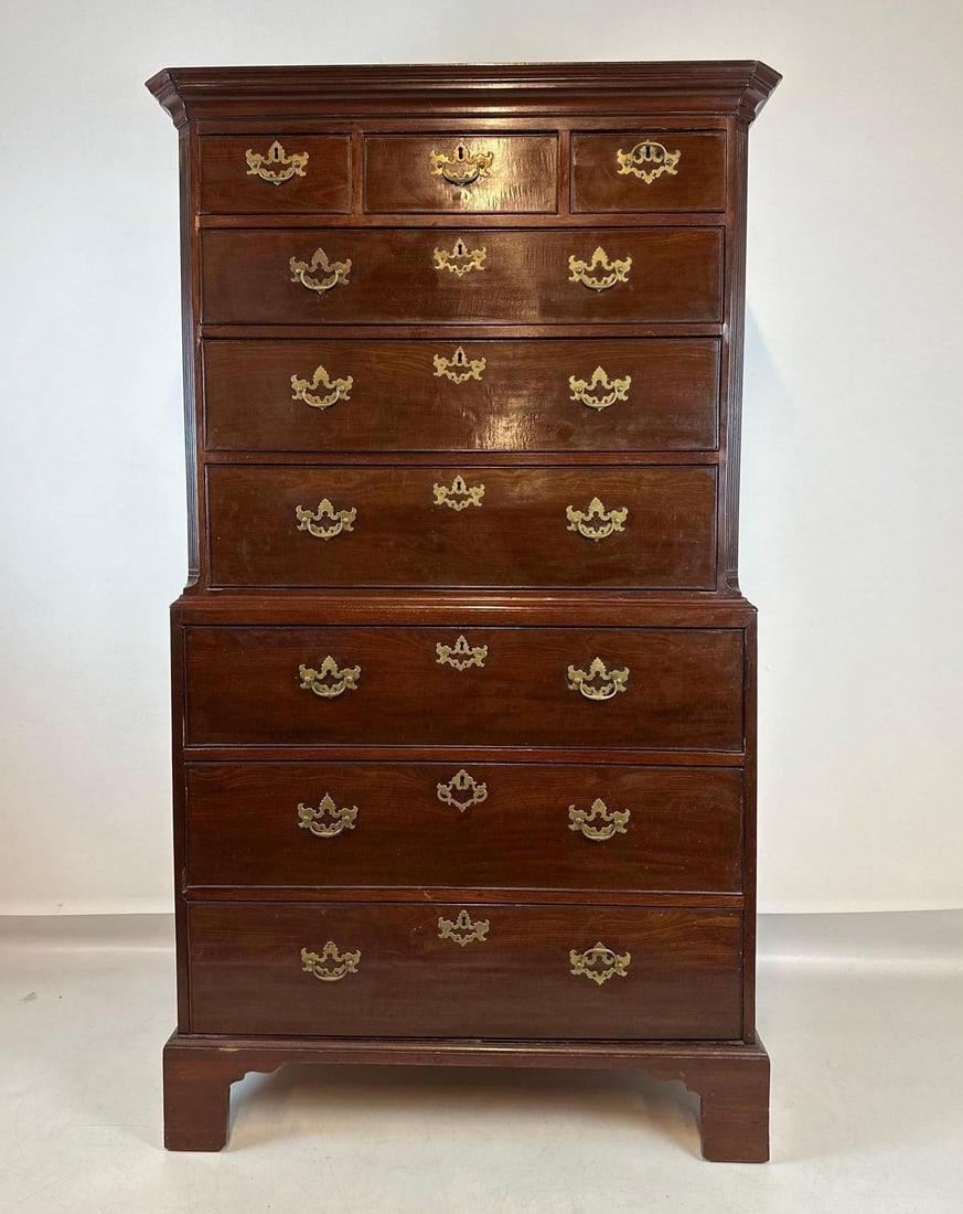 CHIPPENDALE STYLE TALL CHEST-ON-CHEST SECRETARY IN STYLE OF KINDEL OR KITTINGER (1 of 9)