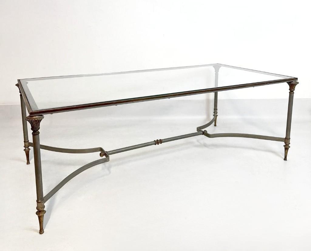 FRENCH DIRECTOIRE STYLE WROUGHT IRON AND GLASS COFFEE TABLE (1 of 7)