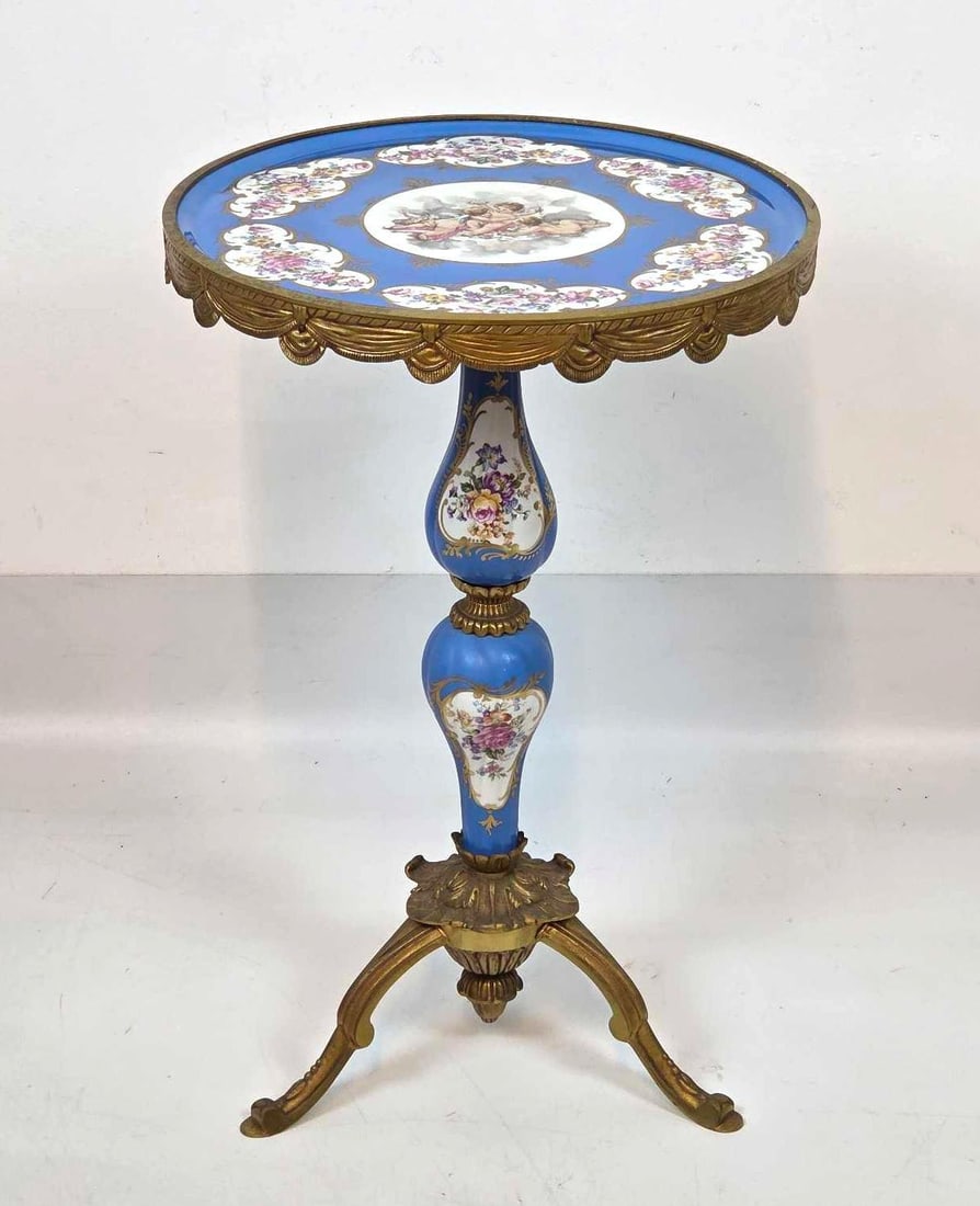 SÈVRES ORMOLU MOUNTED BLEU CÉLESTE PORCELAIN TRIPOD TABLE (1 of 20)