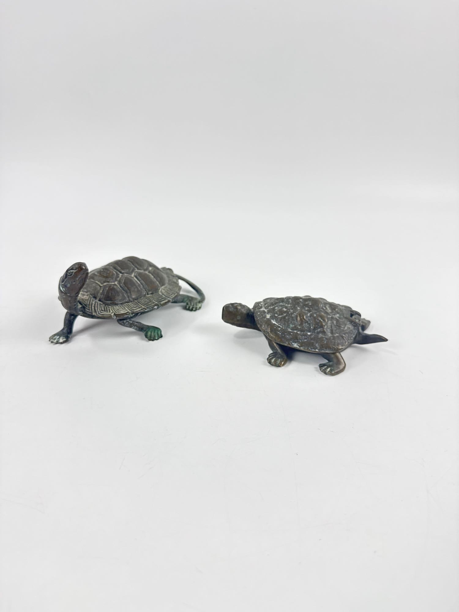 TWO VINTAGE BRONZE TURTLE OBJECTS | TRINKET BOX/ASHTRAY AND FIGURINE (1 of 17)