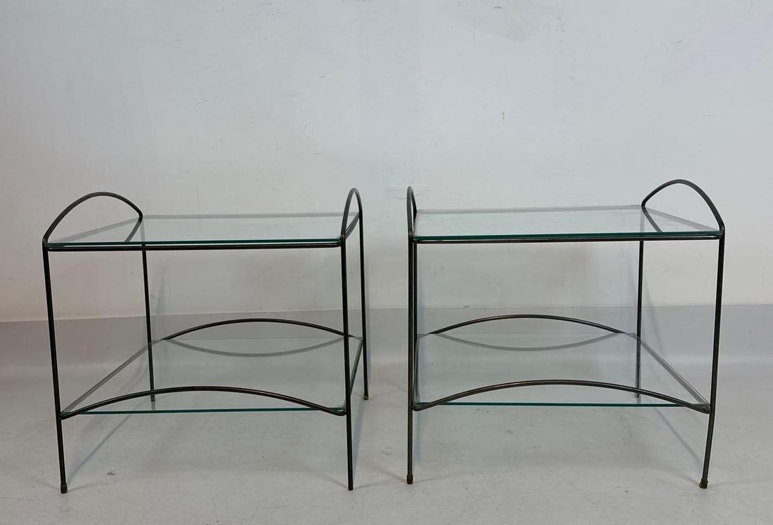 PAIR OF POST MODERN STEEL AND GLASS END TABLES (1 of 6)