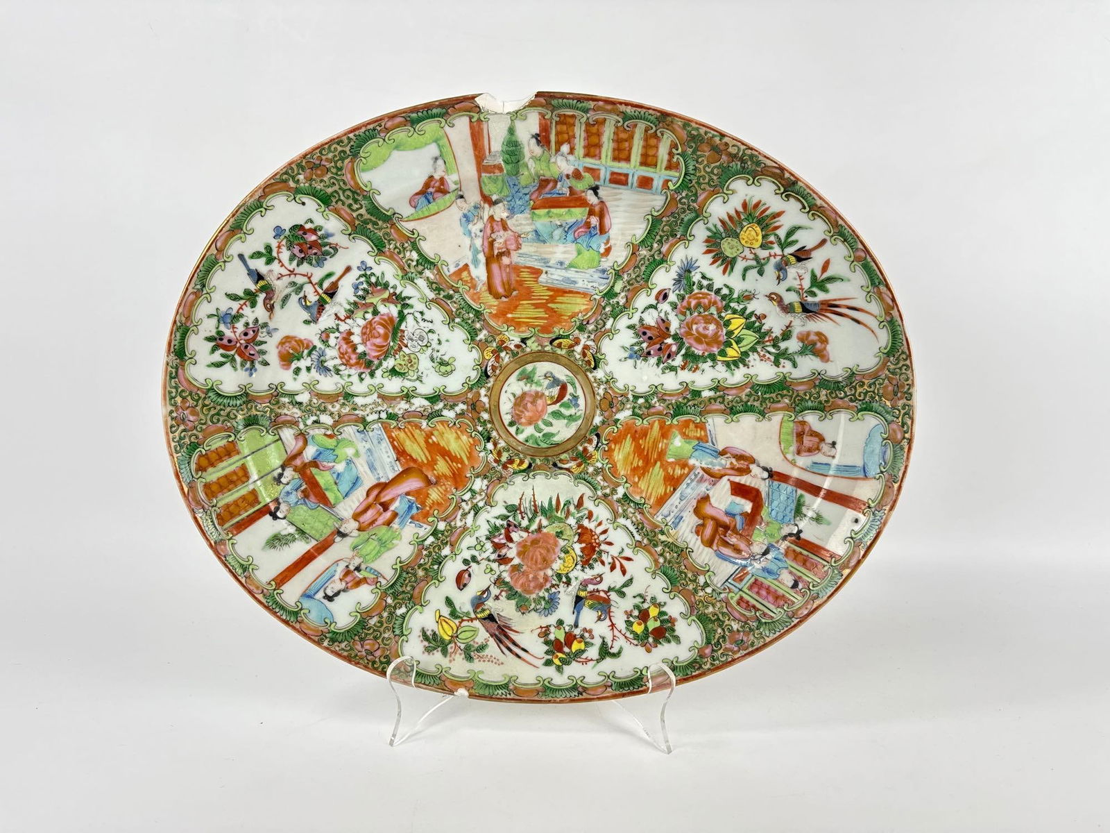 ANTIQUE CHINESE EXPORT ROSE MEDALLION PORCELAIN OVAL PLATTER (1 of 16)