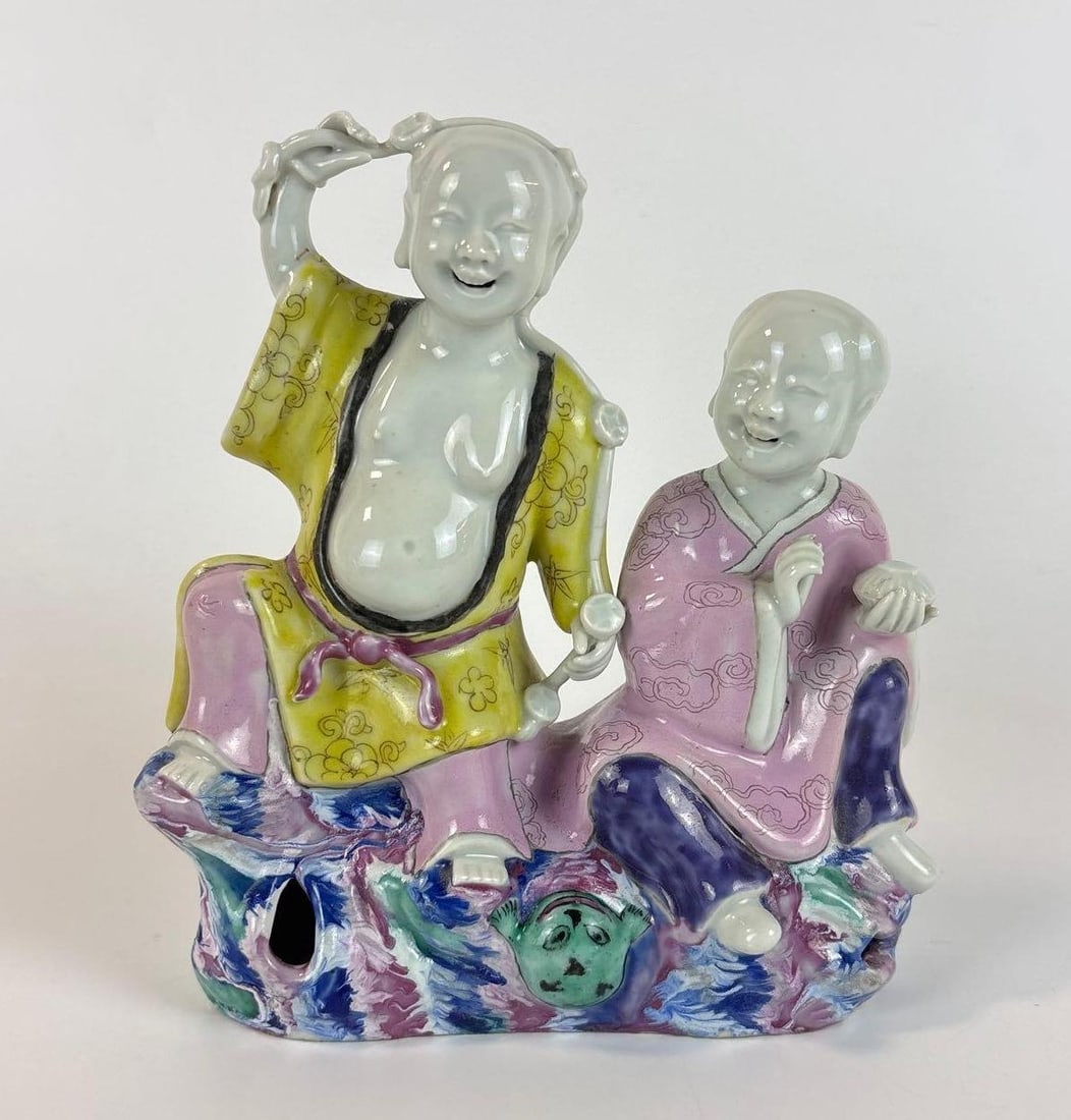 CHINESE EXPORT FAMILLE ROSE PORCELAIN HE-HE TWINS FIGURE FIGURES (1 of 9)
