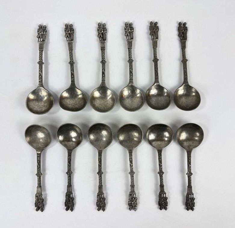 VINTAGE SET OF DUTCH PEWTER WEDDING SPOONS (1 of 8)