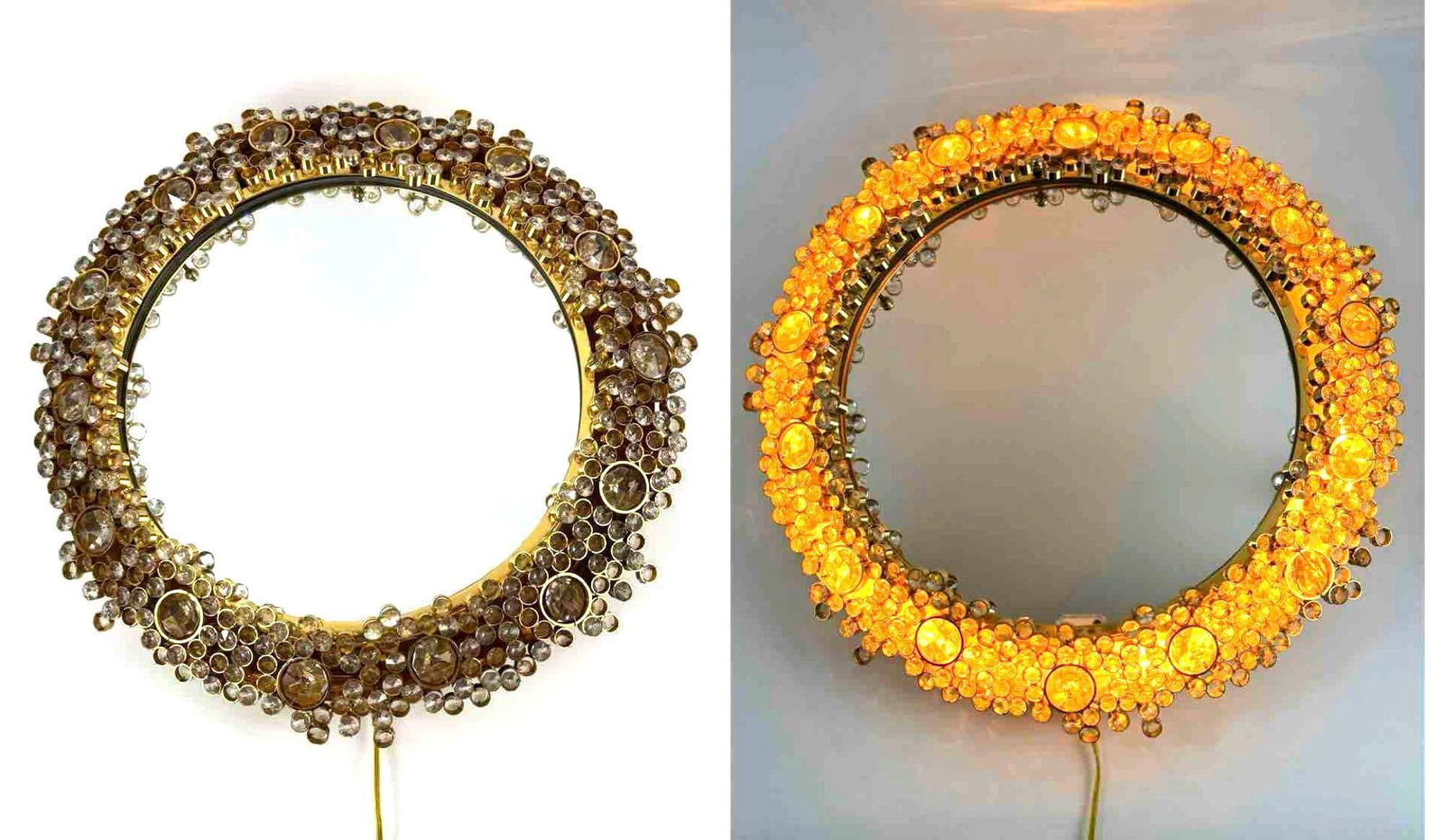 PALWA GERMAN HOLLYWOOD REGENCY BACKLIT MIRROR WITH SWAROVSKI CRYSTALS AND GILDED BRASS, CIRCA 1960S (1 of 20)