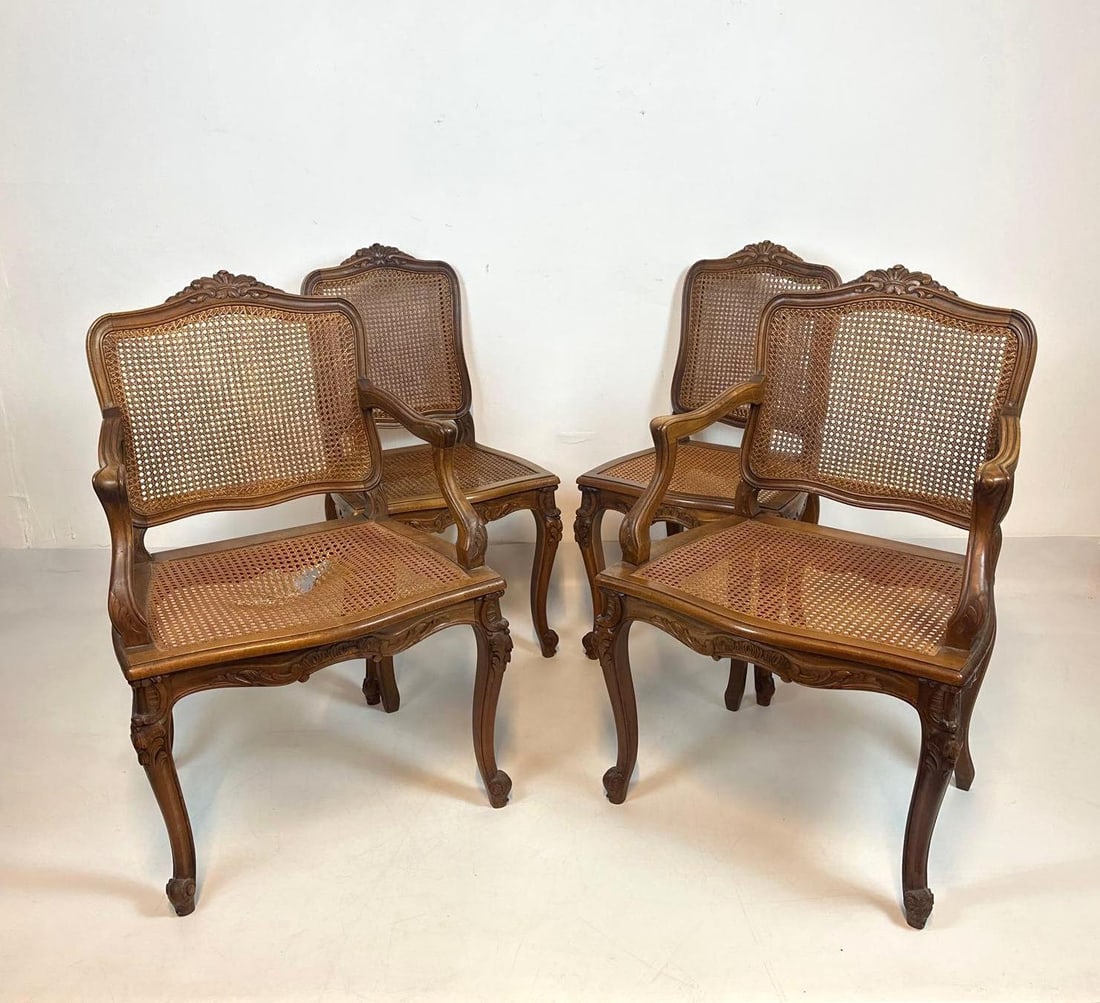FOUR VINTAGE FRENCH LOUIE XV STYLE CANED CHAIRS (1 of 19)