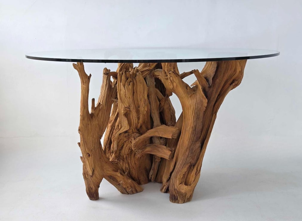 VINTAGE ROOT TABLE WITH CIRCULAR GLASS TOP (1 of 12)