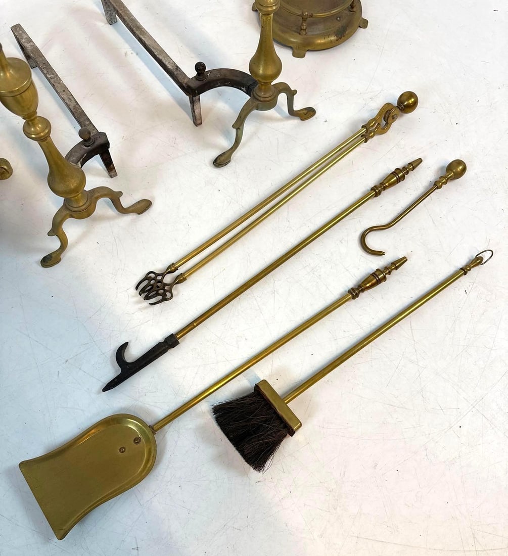 ASSORTED BRASS FIREPLACE ACCESSORIES - 10