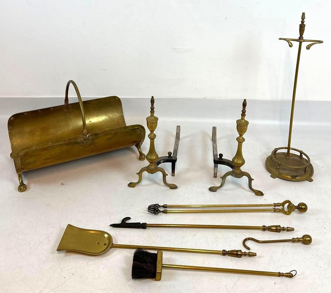 ASSORTED BRASS FIREPLACE ACCESSORIES - 9