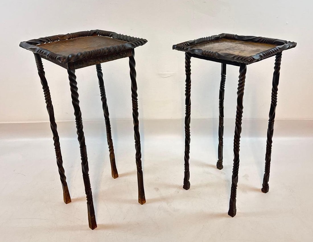 PAIR OF ROBERT FERRARONI BRUTALIST FORGED STEEL TABLES WITH BRONZE FINISH (1 of 20)