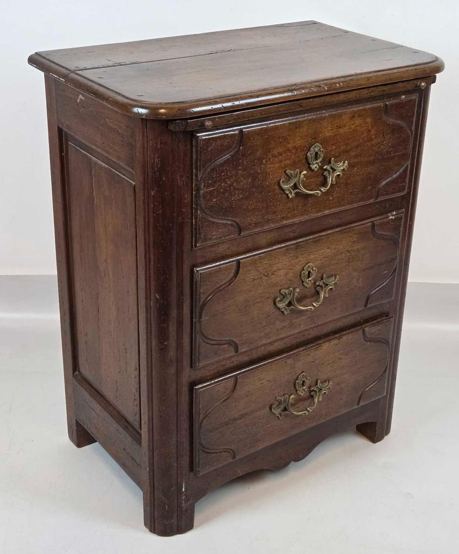 DON RUSEAU FRENCH PROVINCIAL WALNUT AND BRONZE THREE-DRAWER DRESSER WITH PULLOUT SHELF (1 of 15)