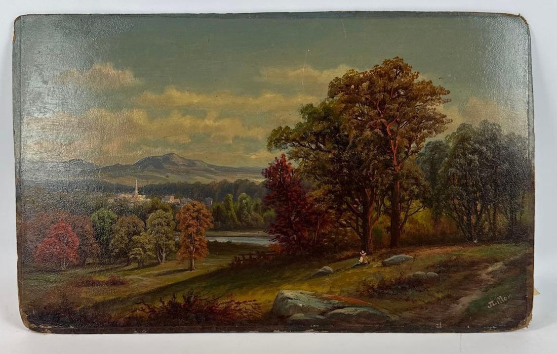 HUDSON RIVER SCHOOL OIL LANDSCAPE PAINTING ON BOARD SIGNED J. LITTON (1 of 7)