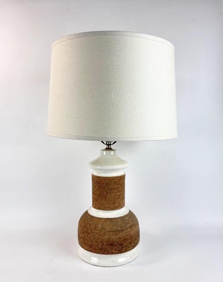 MID CENTURY PARCEL GLAZED TERRACOTTA LAMP IN STYLE OF BITOSSI (1 of 13)
