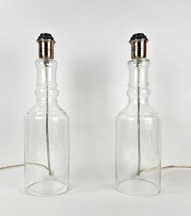 PAIR OF VINTAGE MODERN CLEAR GLASS BOTTLE LAMPS (1 of 7)