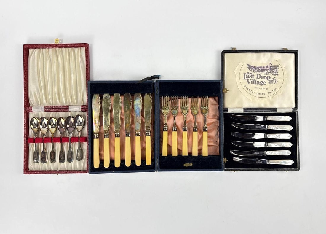 CASED J.B. & S. AND LAST DROP VILLAGE SILVER PLATED FLATWARE (1 of 20)