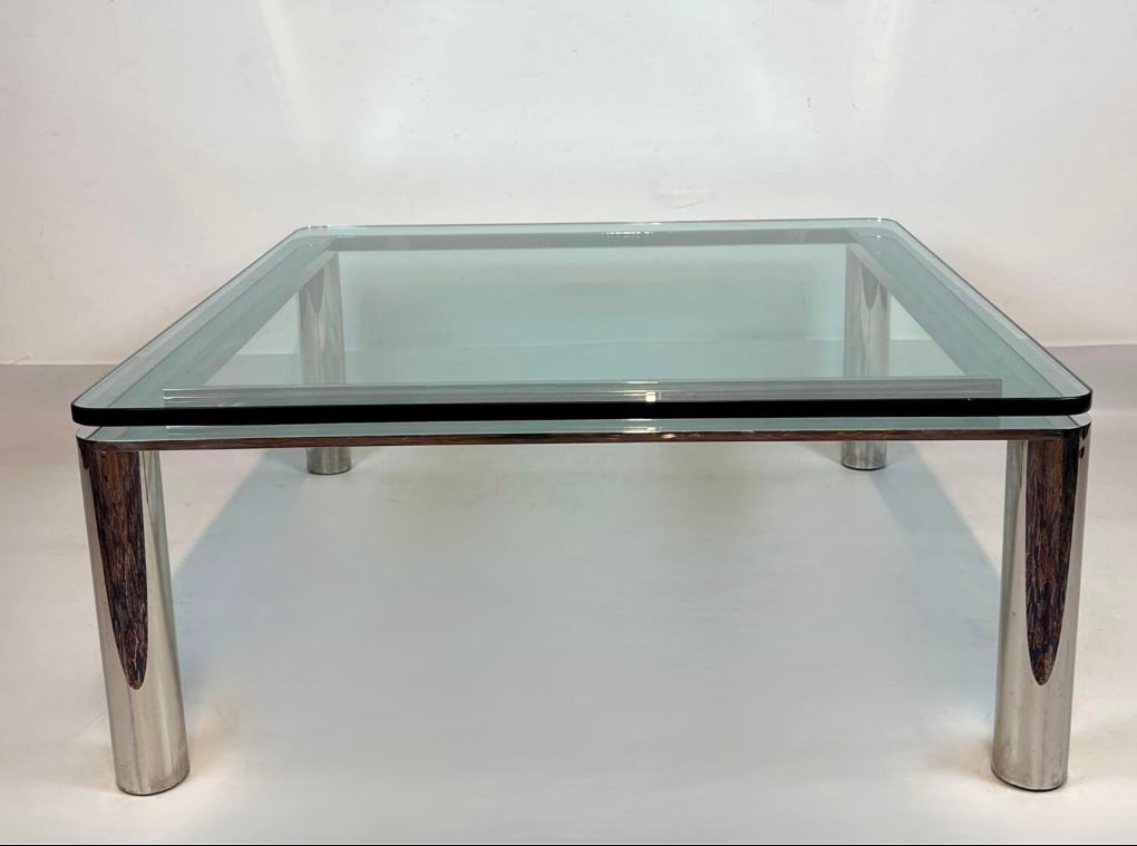 IMPRESSIVE KNOLL INTERNATIONAL POLLOCK STYLE CHROME AND GLASS COFFEE TABLE (1 of 7)
