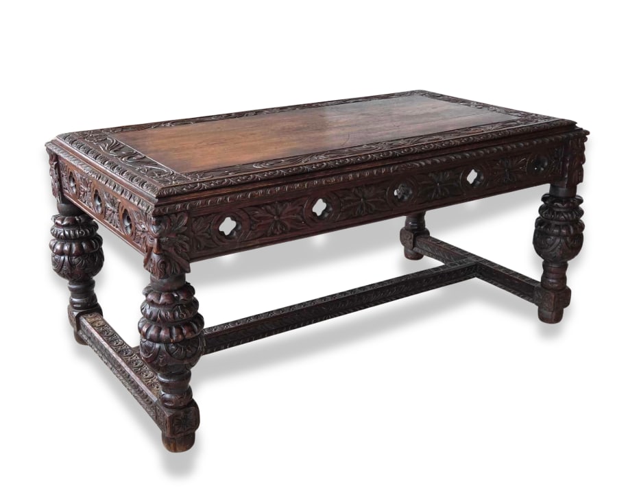 ANTIQUE FRENCH RENAISSANCE STYLE CARVED OAK LIBRARY/CENTER TABLE (1 of 17)