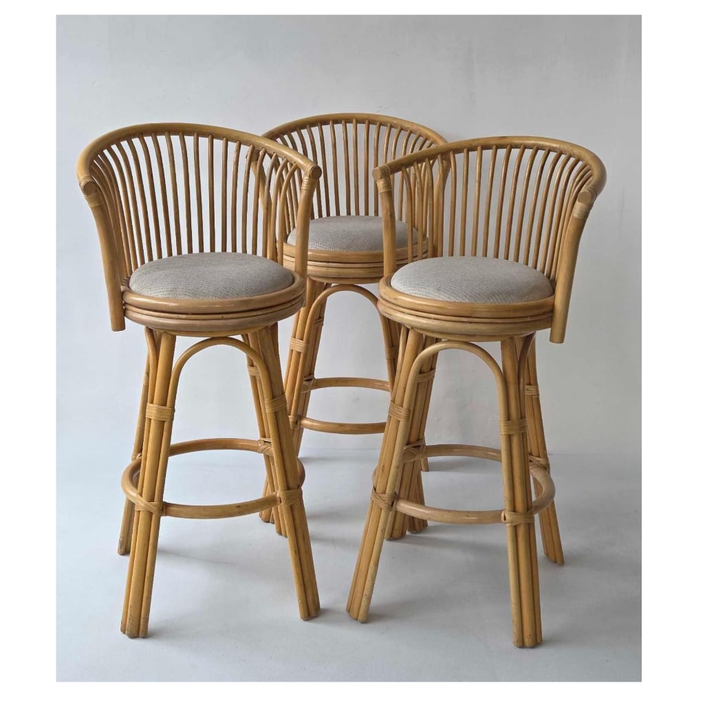 TRIO OF VINTAGE RATTAN SWIVEL BAR STOOLS (1 of 18)