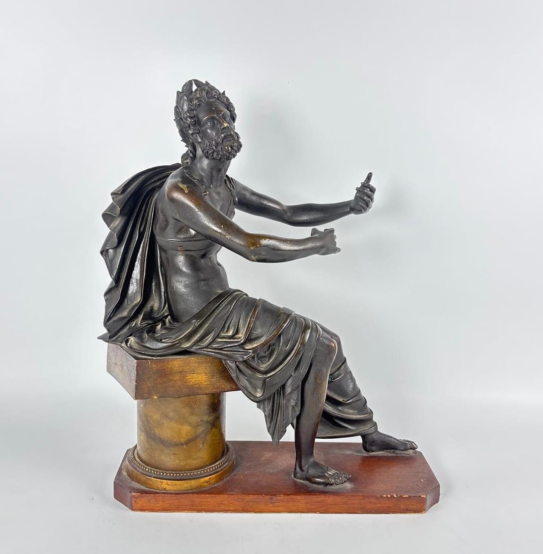 ANTIQUE CLASSICAL BRONZE SCULPTURE SEATED MALE FIGURE (1 of 8)
