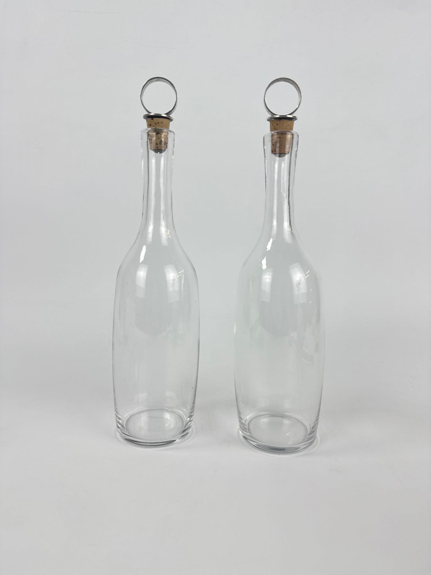 PAIR OF ANTIQUE 10" CUT GLASS DECANTERS WITH TIFFANY & CO. STERLING AND CORK STOPPERS (1 of 17)