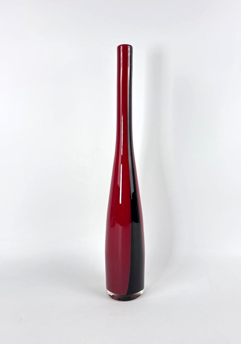 IMPRESSIVE VINTAGE MURANO OXBLOD RED STRIPED BOTTLE VASE (1 of 6)