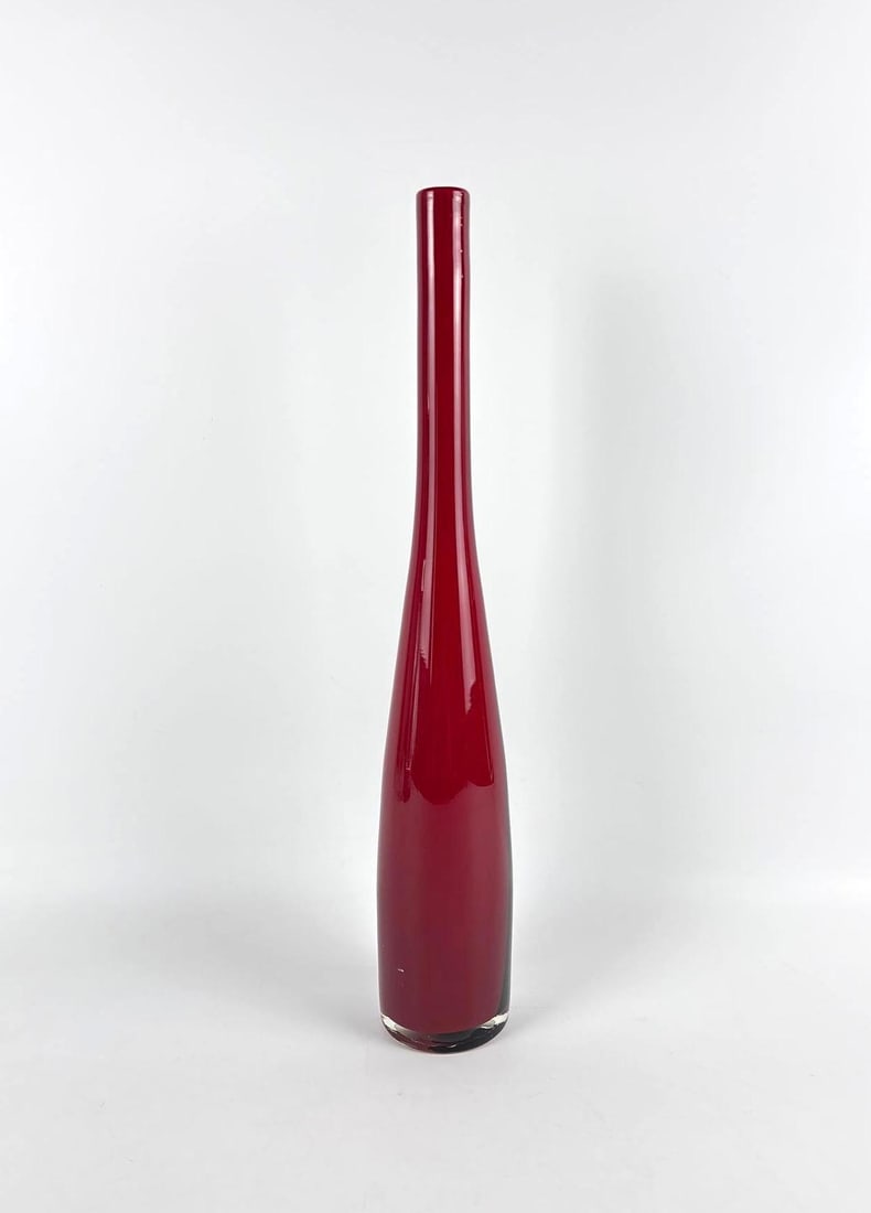 IMPRESSIVE VINTAGE MURANO OXBLOD RED STRIPED BOTTLE VASE - 3