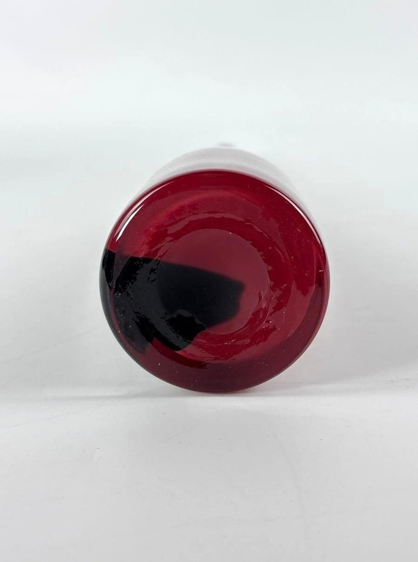 IMPRESSIVE VINTAGE MURANO OXBLOD RED STRIPED BOTTLE VASE - 6