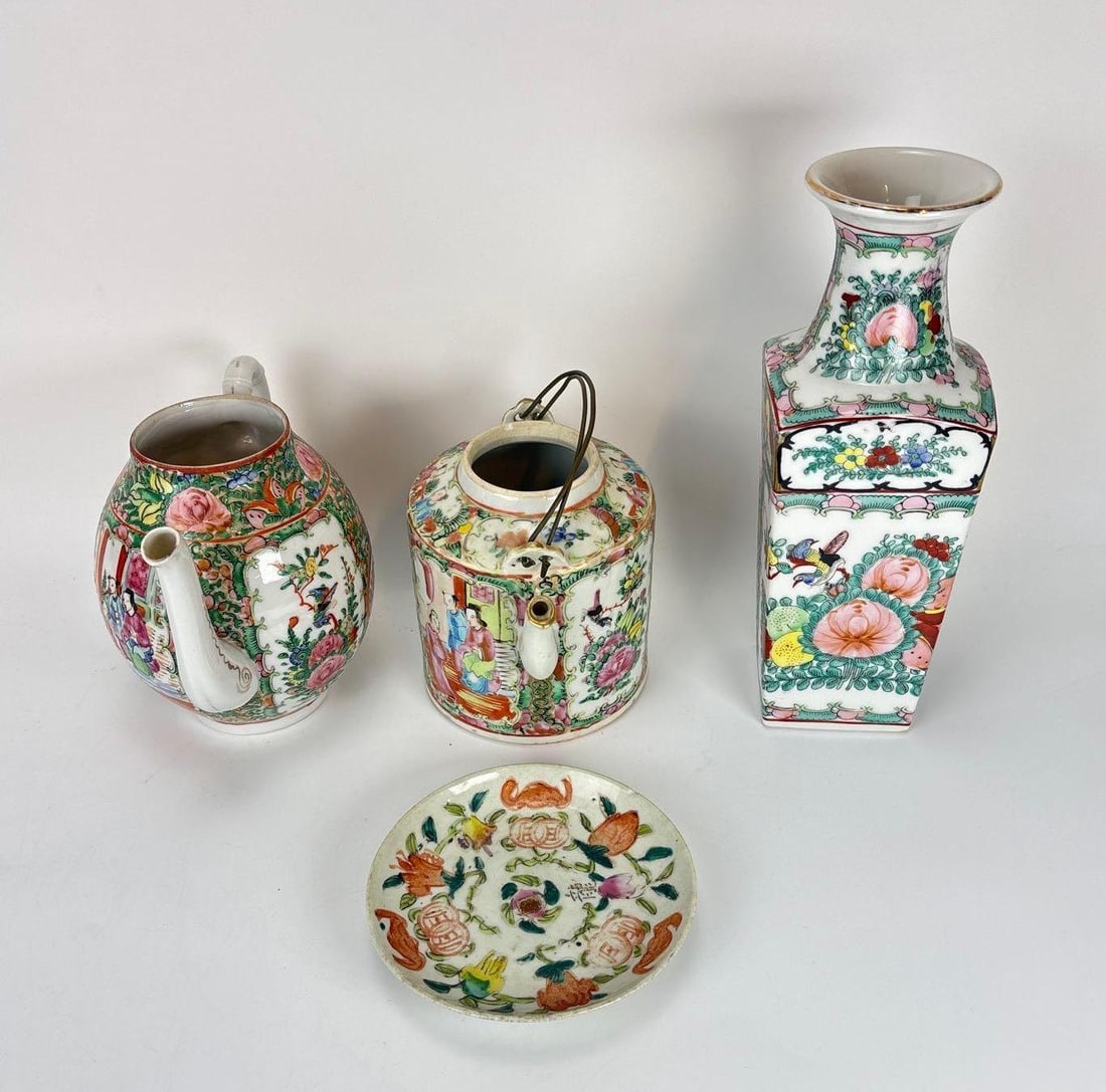 VINTAGE "DECORATED IN HONG KONG" FAMILLE ROSE PORCELAIN LOT (1 of 8)