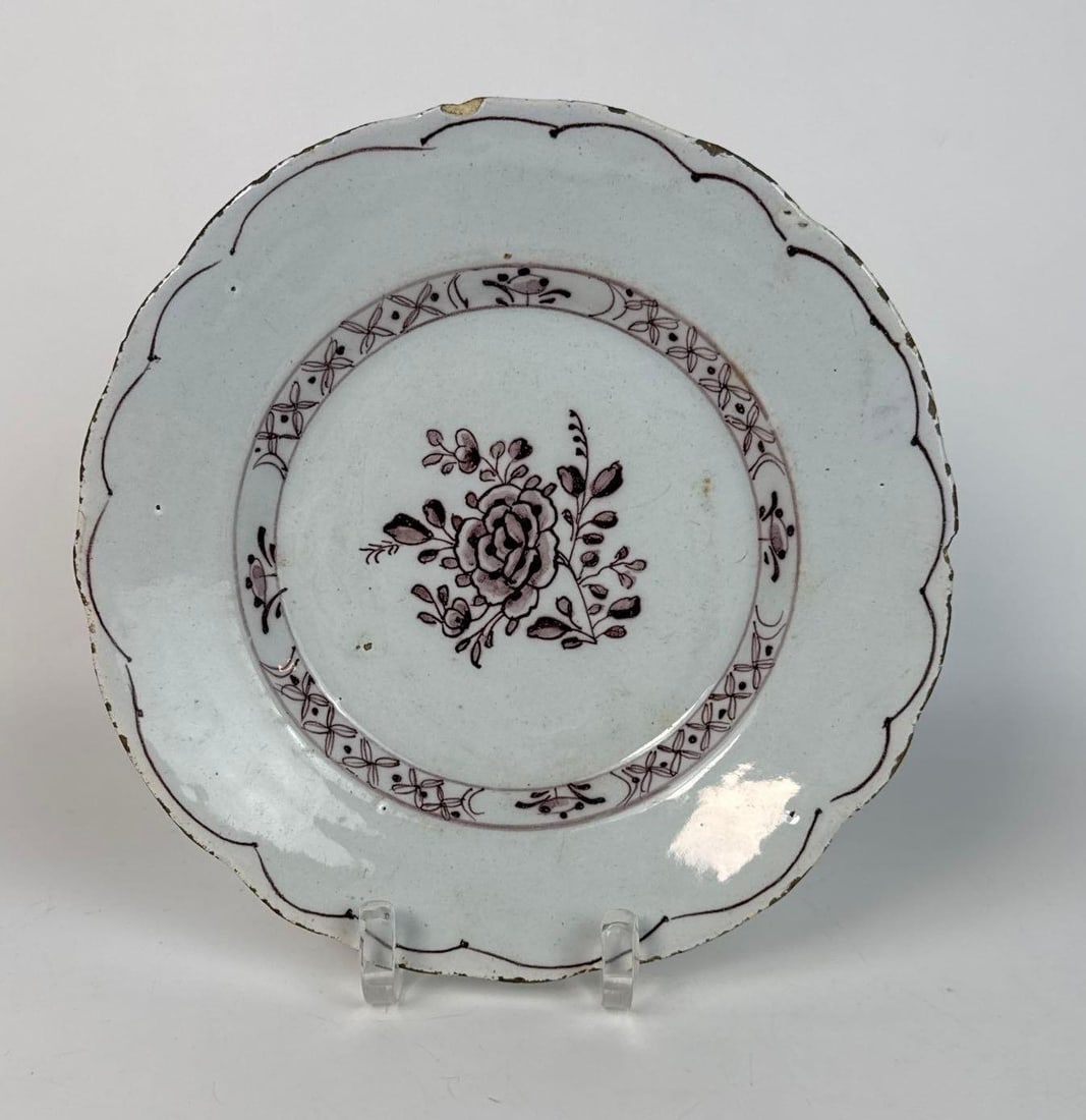 RARE 17TH C. ENGLISH MULBERRY DELFT FAIENCE PLATE (1 of 7)