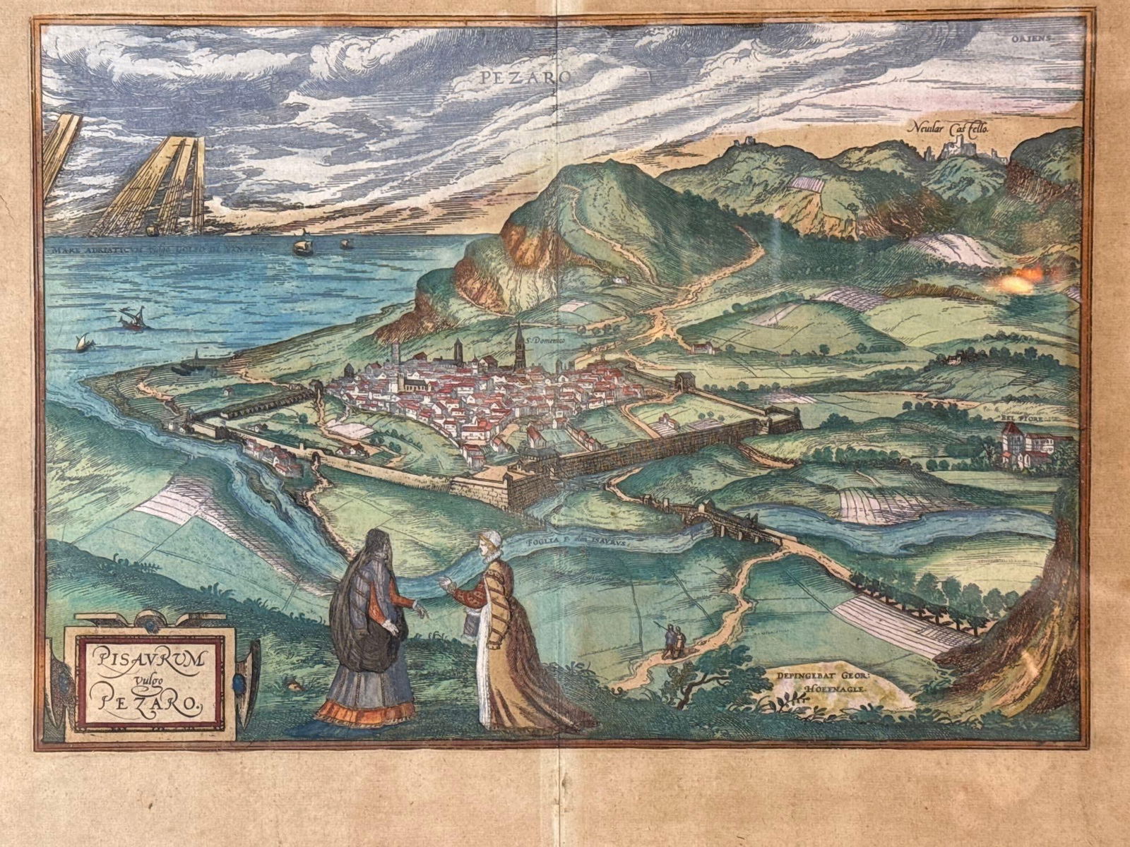 GEORG BRAUN & FRANS HOGENBERG PISAURUM VULGO PEZARO 1598 ENGRAVED MAP - 5